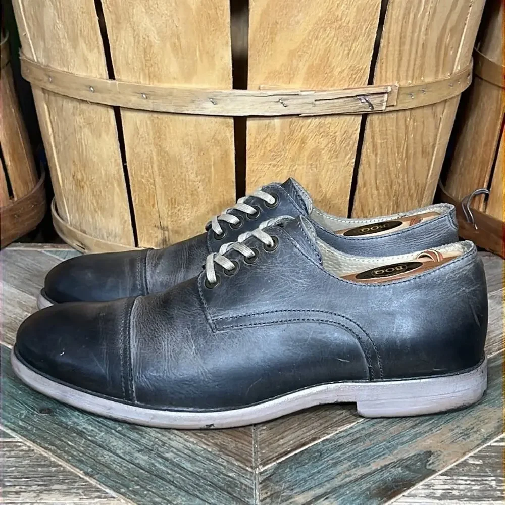 Kenneth Cole Reaction Tongue Tied Cap Toe Gray Leather Derby Oxfords Mens Size 9